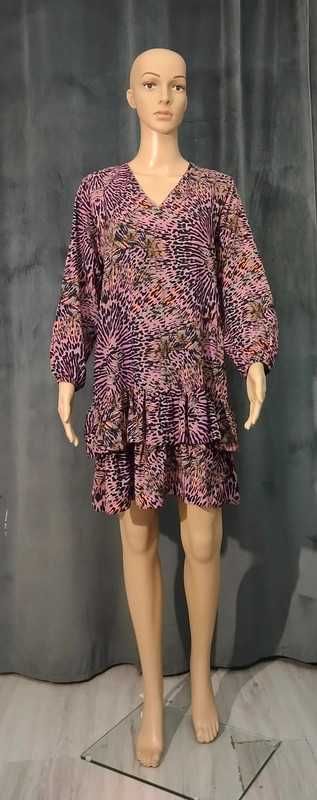 XS S M sukienka boho animal print falbany na 2 sposoby wiskoza jakość