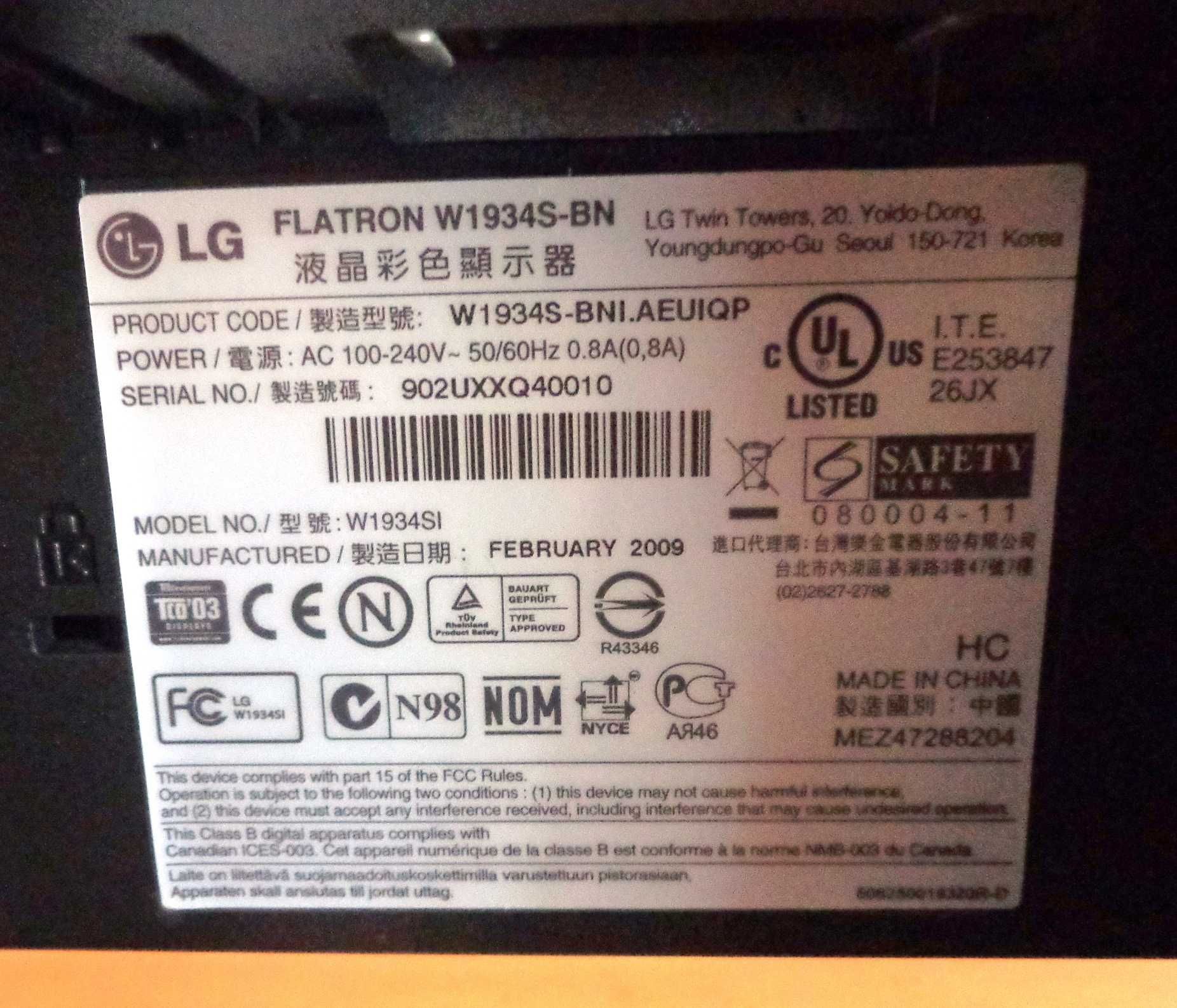 Monitor de ecrã plano LG FLATRON W19345
