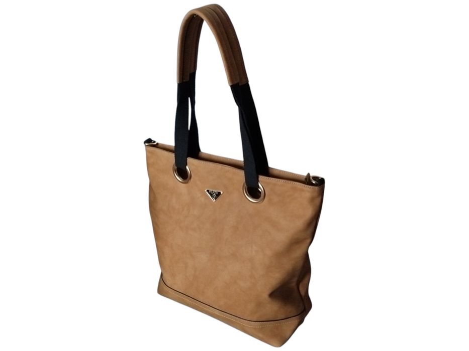 Torebka Damska Shopper Z Przegrodą Duża Brązowa Praktyczna Torba