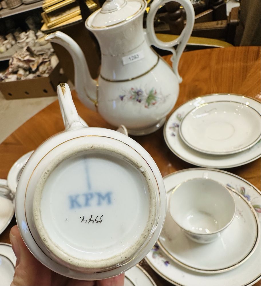 Antyk serwis porcelanowy KPM stary kwiaty zestaw kawa herbata 1283