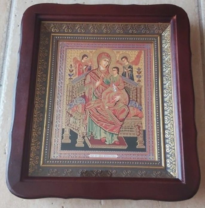 Przepiękna Ikona prawosławna w kiocie Matka Boska Tronująca Wsiecaryca