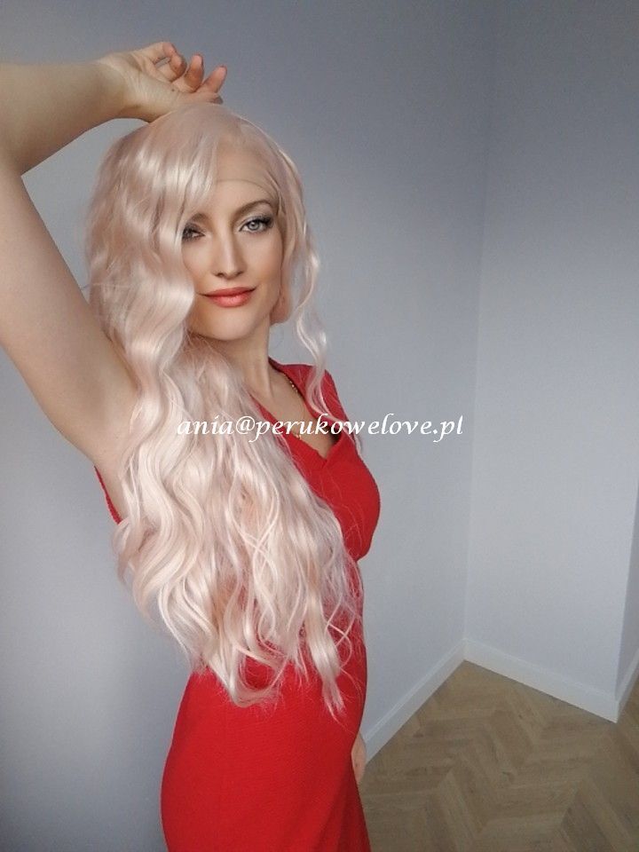 Peruka różowy blond lace front długie włosy fale na co dzień