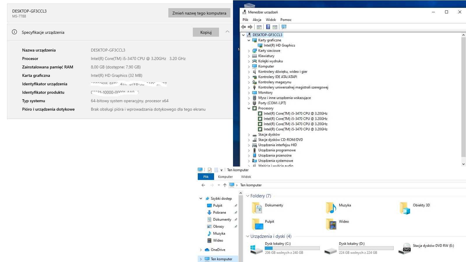 Komputer stacjonarny i5 3.2GHz, 8GB DDR3, dysk 500GB