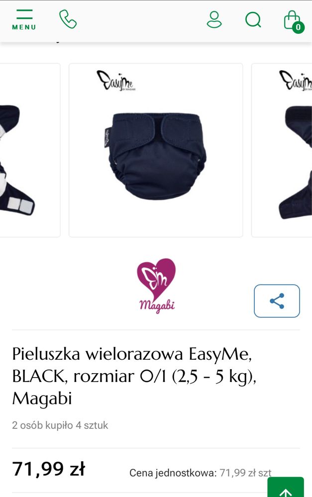 Pieluszka wielorazowa EasyMe, BLACK, rozmiar 0/1 (2,5 - 5 kg),