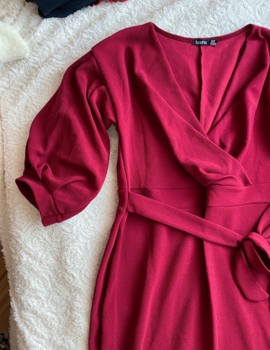 Elegancka sukienka długa wesele komunia boohoo XL/XXL czerwona burgund