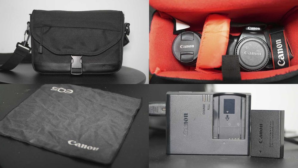 Canon EOS 250D + Lente 18-55mm + Kit Completo – DSLR em ótimo estado