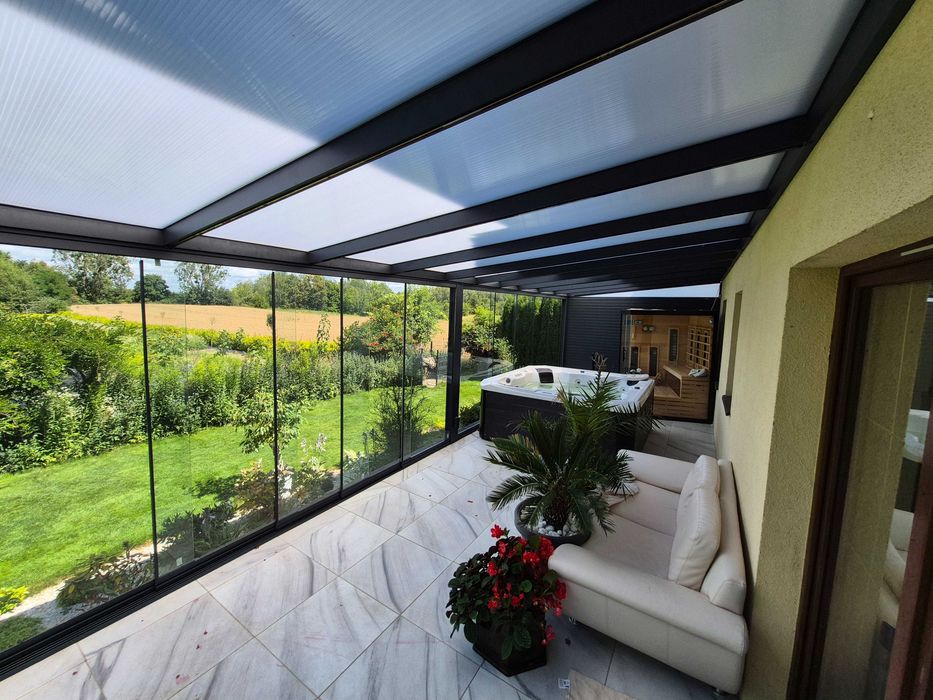 System drzwi przesuwnych ze szkła zabudowa szklana werandy tarasu