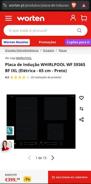 Placa Indução Whirlpool WF S9365 BF IXL 65cm