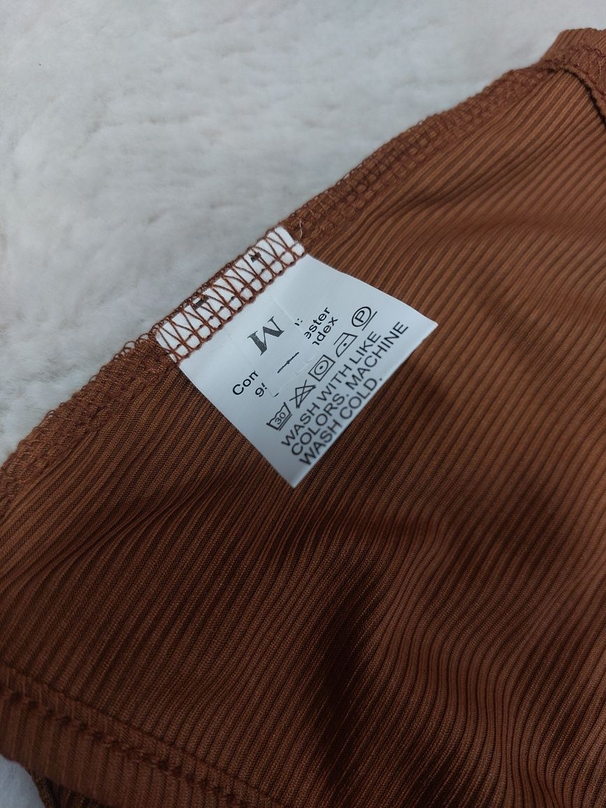 Brązowa bluzka na szyję crop top bez pleców koszulka na lato 38/M