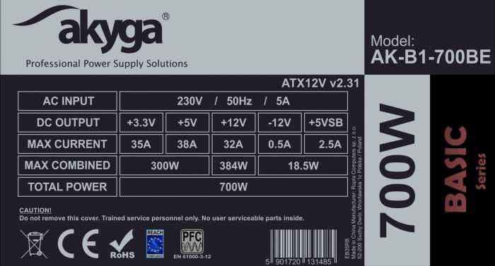 Zasilacz ATX 700W  P4+4 PCI-E 6 pin i 6+2 pin 5x SATA PPFC FAN 12cm