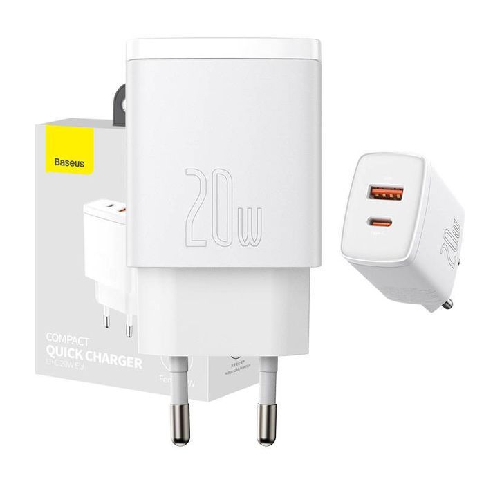 Ładowarka sieciowa Baseus Compact Quick Charger, USB, USB-C, 20W