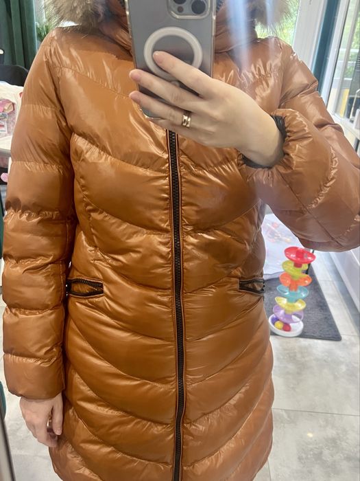 Plaszcz puchowy pikowany karmel brąz L