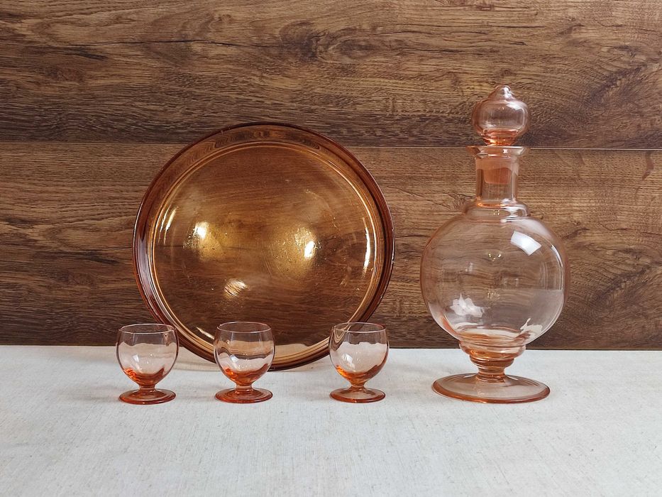 Karafka z kieliszkami + taca - huta Hortensja - lata 30