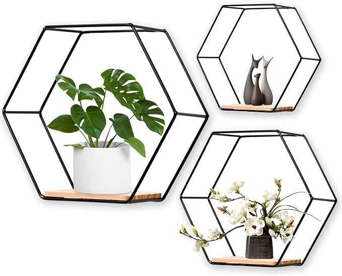 3x Półka Hexagon Czarna Loft plastry miodu