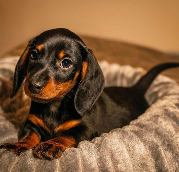 Jamnik Miniaturowy Piesek Czarny Podpalany