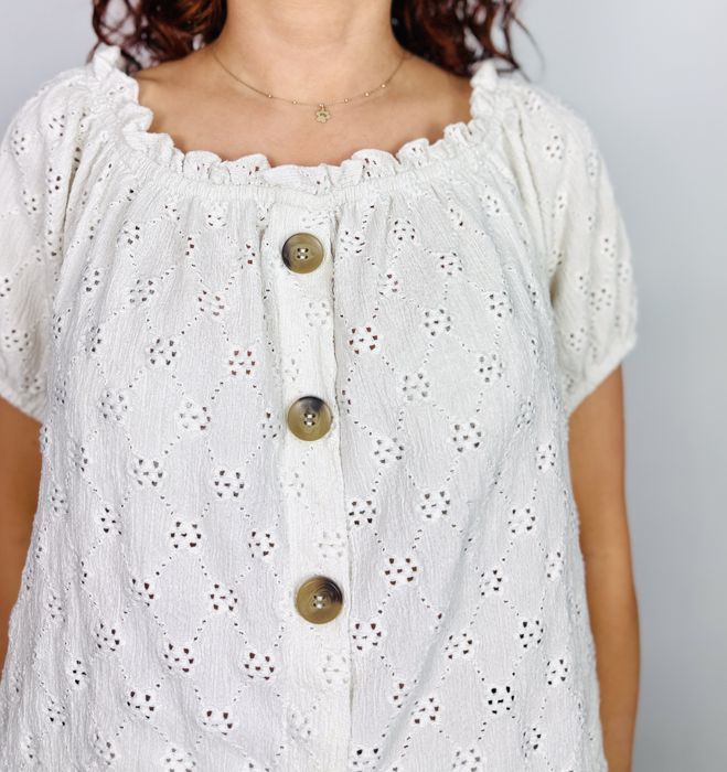 Biała ażurowa bluzka z guzikami XL 42 F&F