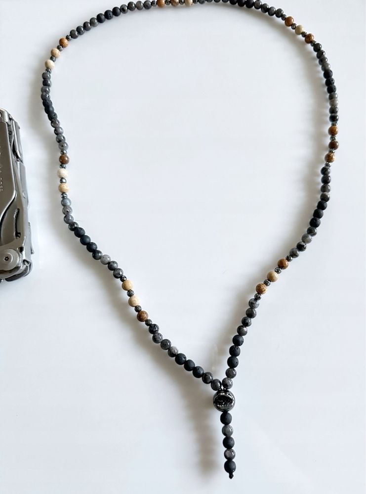 Naszyjnik męski handmade lawa wulkaniczna labradoryt jaspis hematyt