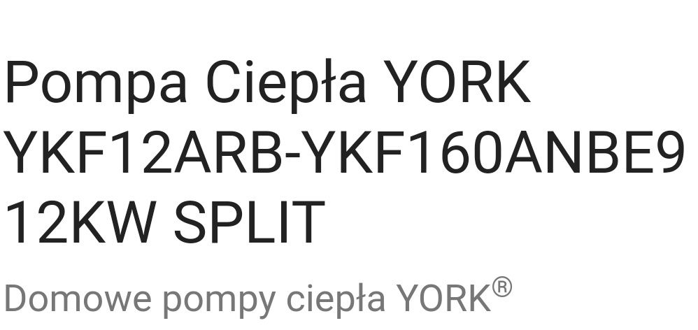 Pompa ciepła YORK YKF12ARB-YKF160ANBE9 12 kW SPLIT