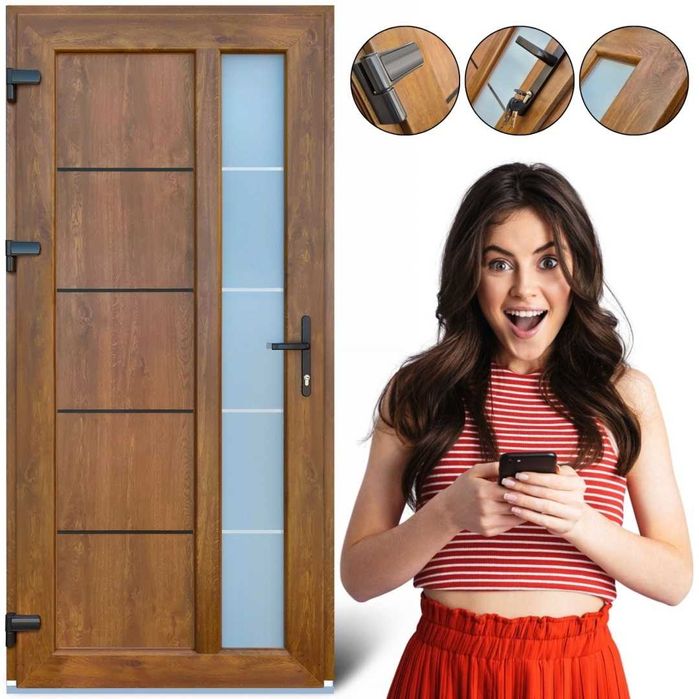 Drzwi zewnętrzne wejściowe PCV zł.dąb nowość !