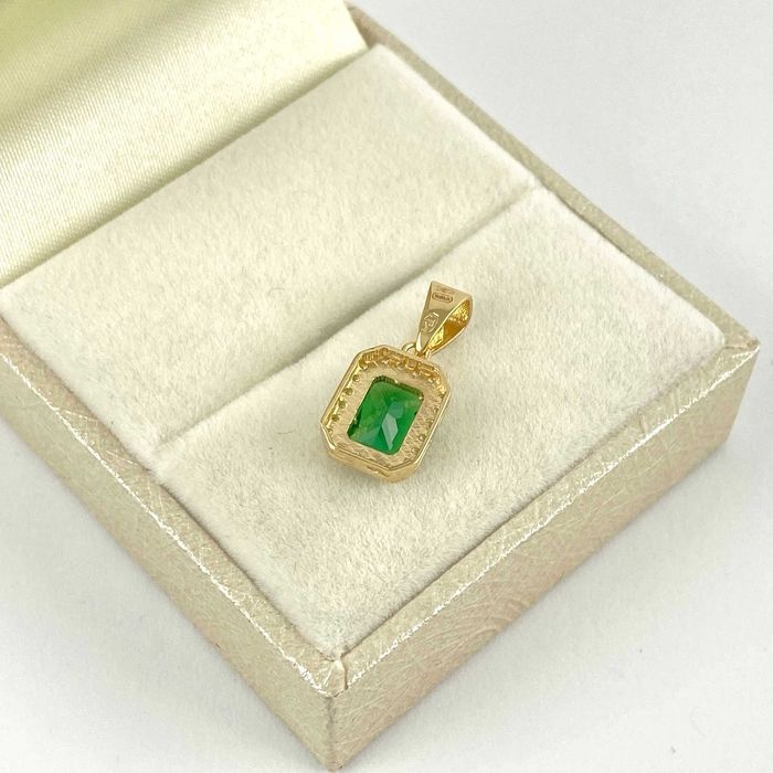 Zjawiskowa ZŁOTA zawieszka ZIELONA markiza PRÓBA 585 (14K)