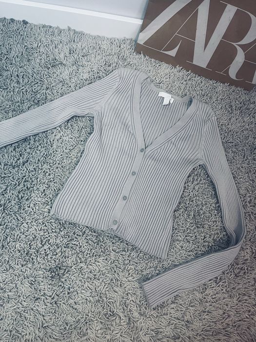 Kardigan w prazki rozm xs HM szary na guziki sweter