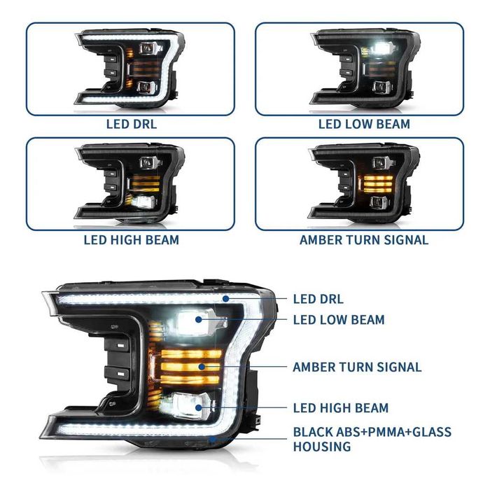 Lampy reflektory przednie przód FORD F150 MK13 r.17-20 Full LED Neon