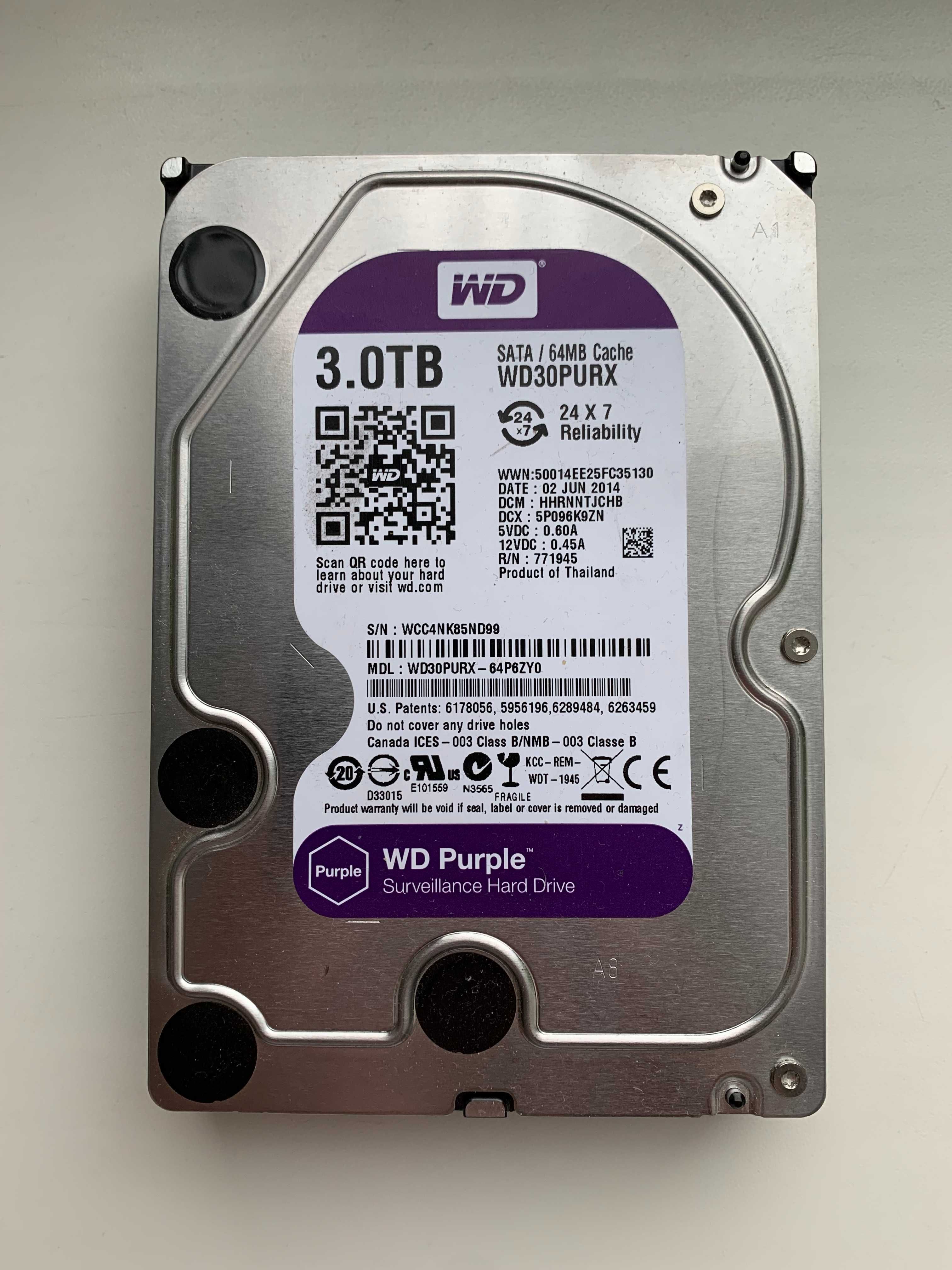 Жесткий диск WD Purple 3TB 64 5400 WD30PURX 3.5 видеонаблюдение
