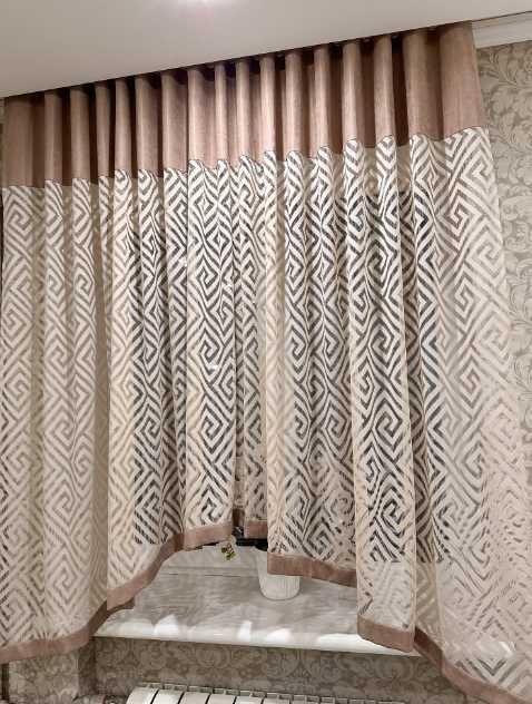 тюль арка арочна тюль з геометричним принтом бежева