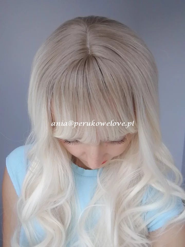 Peruka platynowy BLOND z grzywką włosy jak naturalne peruki damskie