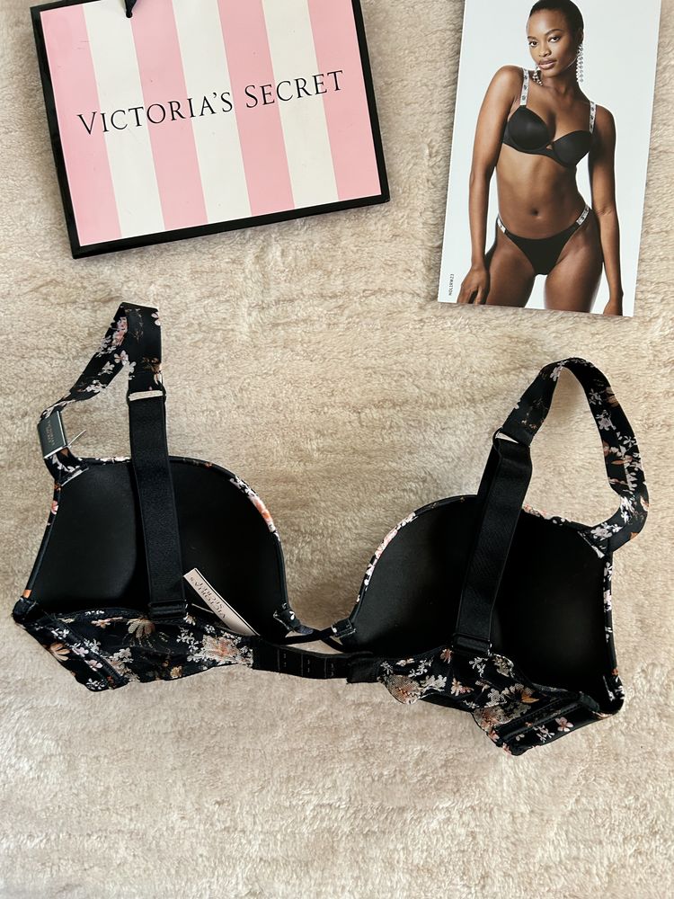 Victoria’s Secret czarny stanik 70C push up shine strap oryginalny