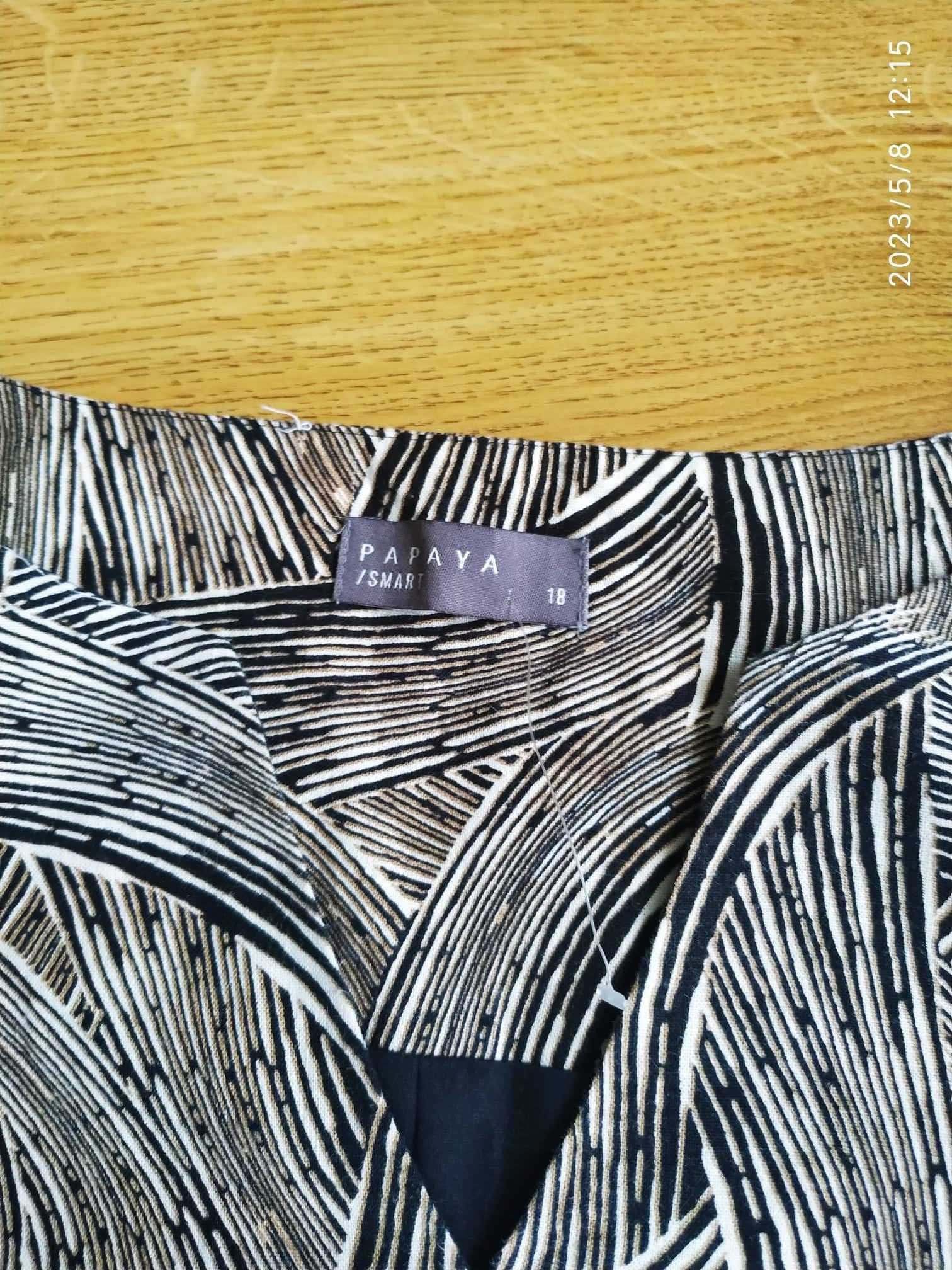 Lniana sukienka beżowo czarna Papaya 18 46 3XL