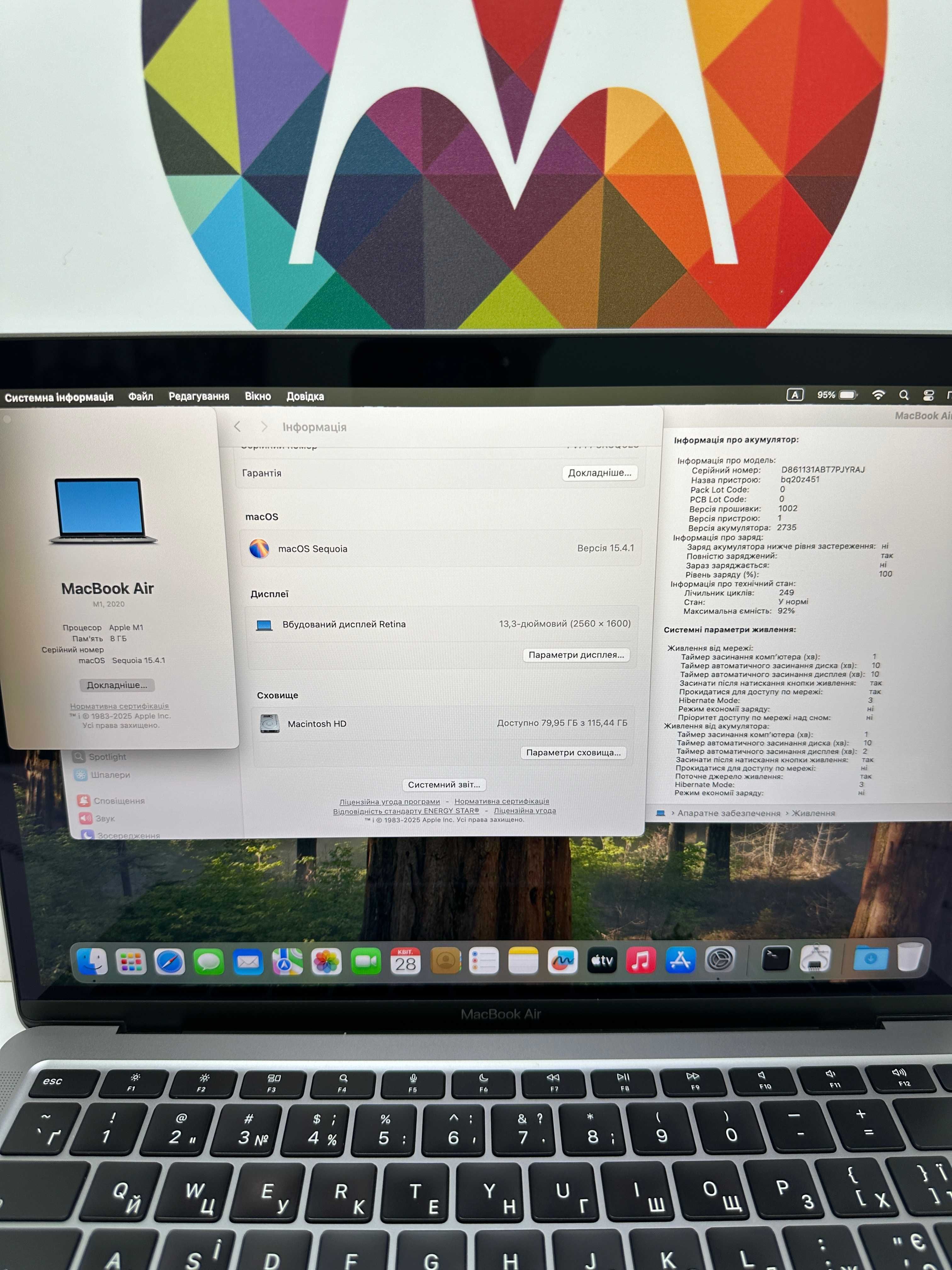 Ноутбук MacBook Air 13 M1 8CPU/7GPU 8RAM 128SSD Space Gray 92% MDM