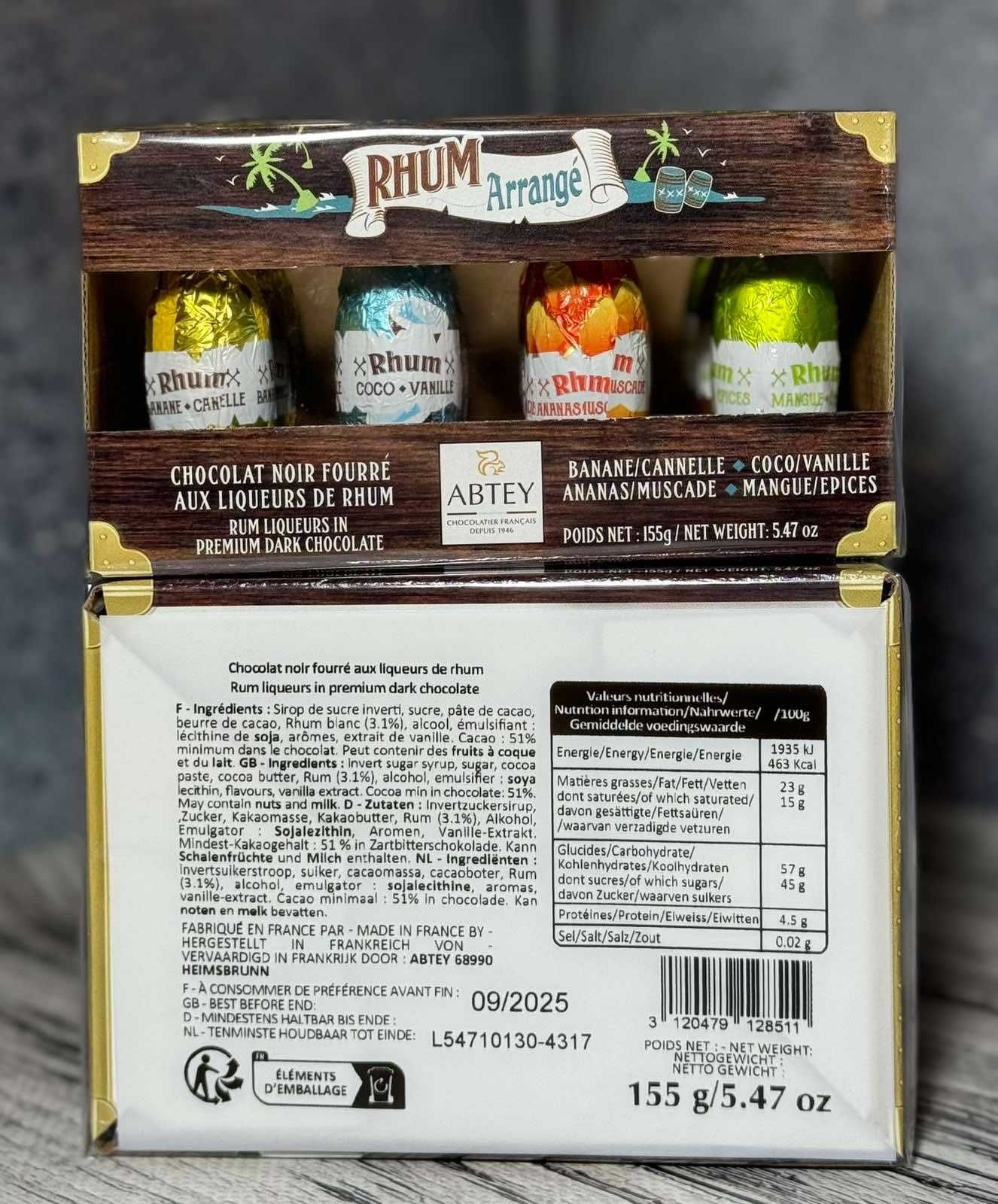 Ціну знижено! Шоколадні пляшечки Abtey Rhum Arrange, вагою 155 г