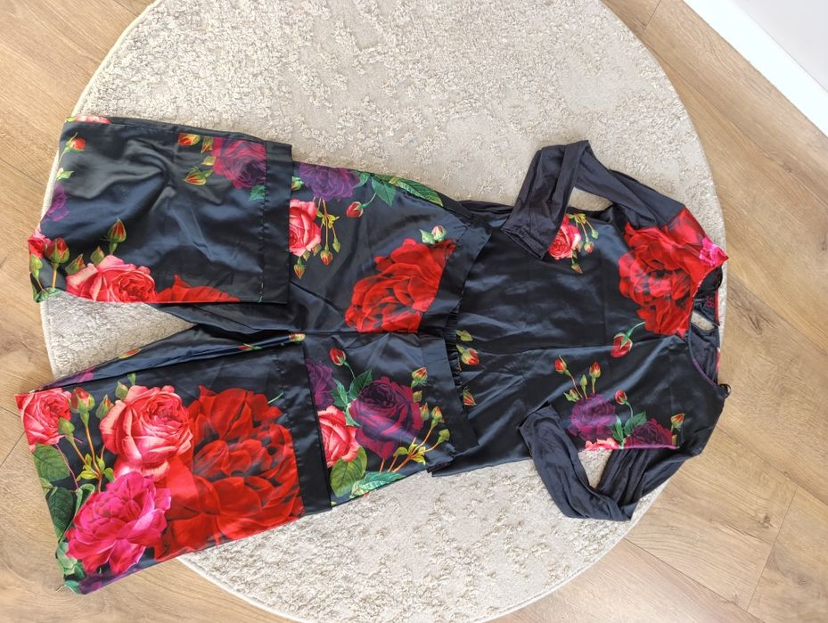 Komplet piżamy bluzka spodnie Ala satynowe bielizna nocna XL l