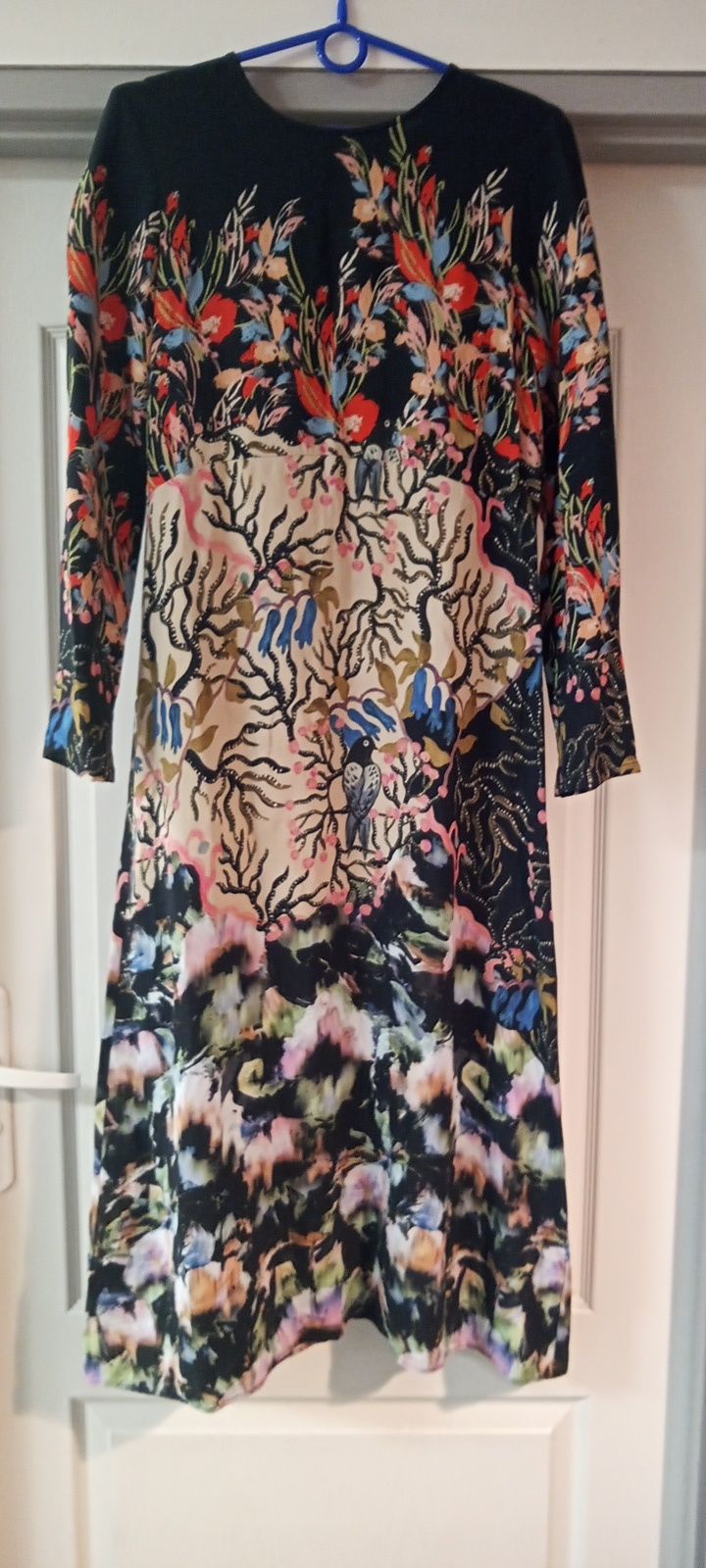 Sukienka MIDI z długim rękawem w kwiaty H&M r.38/M wiskoza