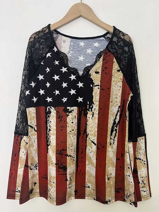 Top De Renda Com Estampa De Bandeira Americana,