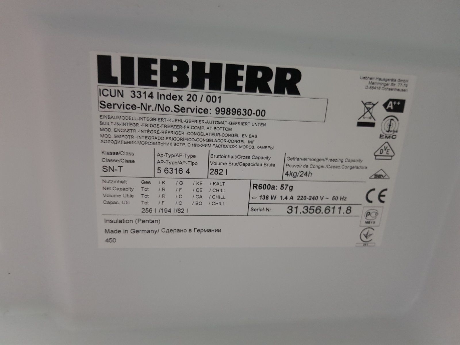 Холодильник Встройка Liebherr ICP 3314 Ж/К дисплей A+++ Идеал PowerCoo