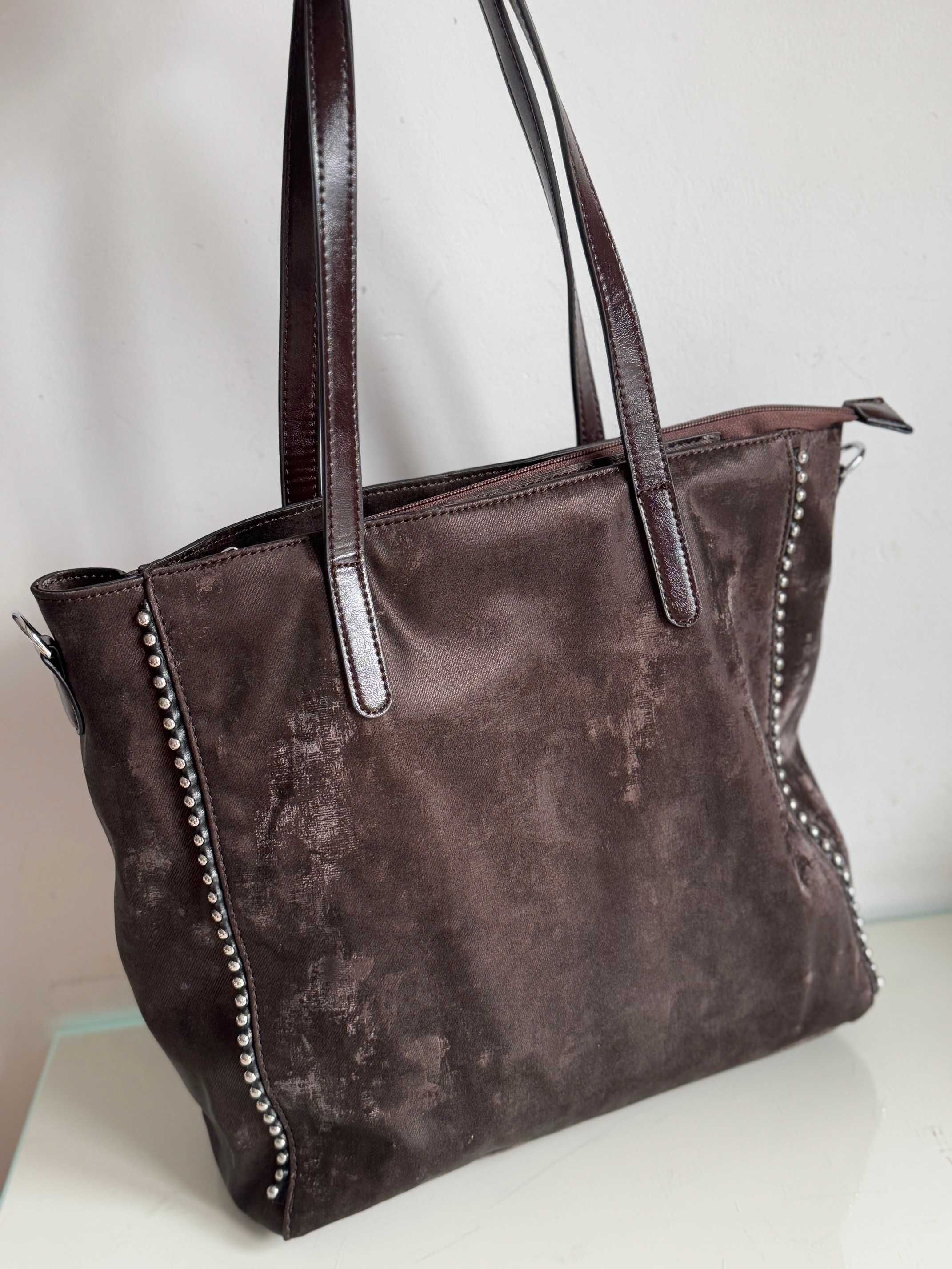 Torebka Ines Delaure torebka shopper brązowa duża miękki materiał