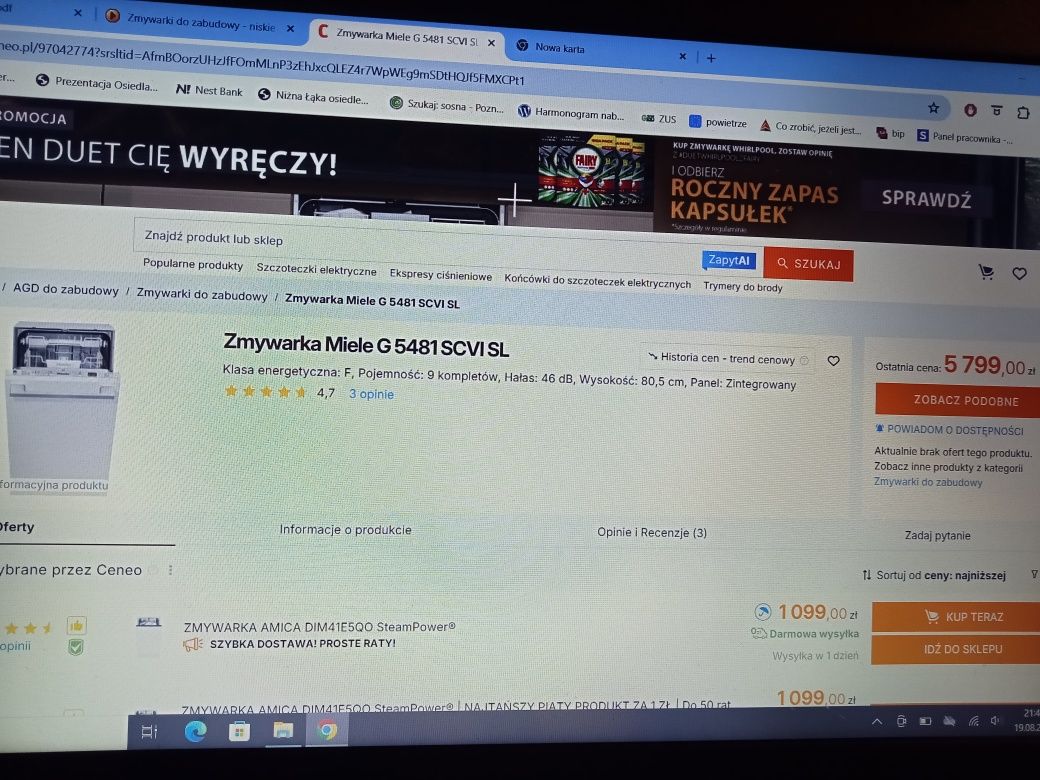 Zmywarka Miele do zabudowy wąska