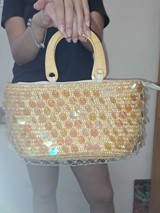 Сумка плетена з паєтками