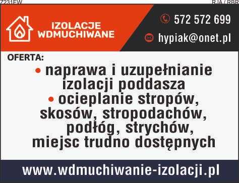 NAPRAWA UZUPEŁNIANIE izolacji poddasza CELULOZĄ ocieplanie stropów PUR