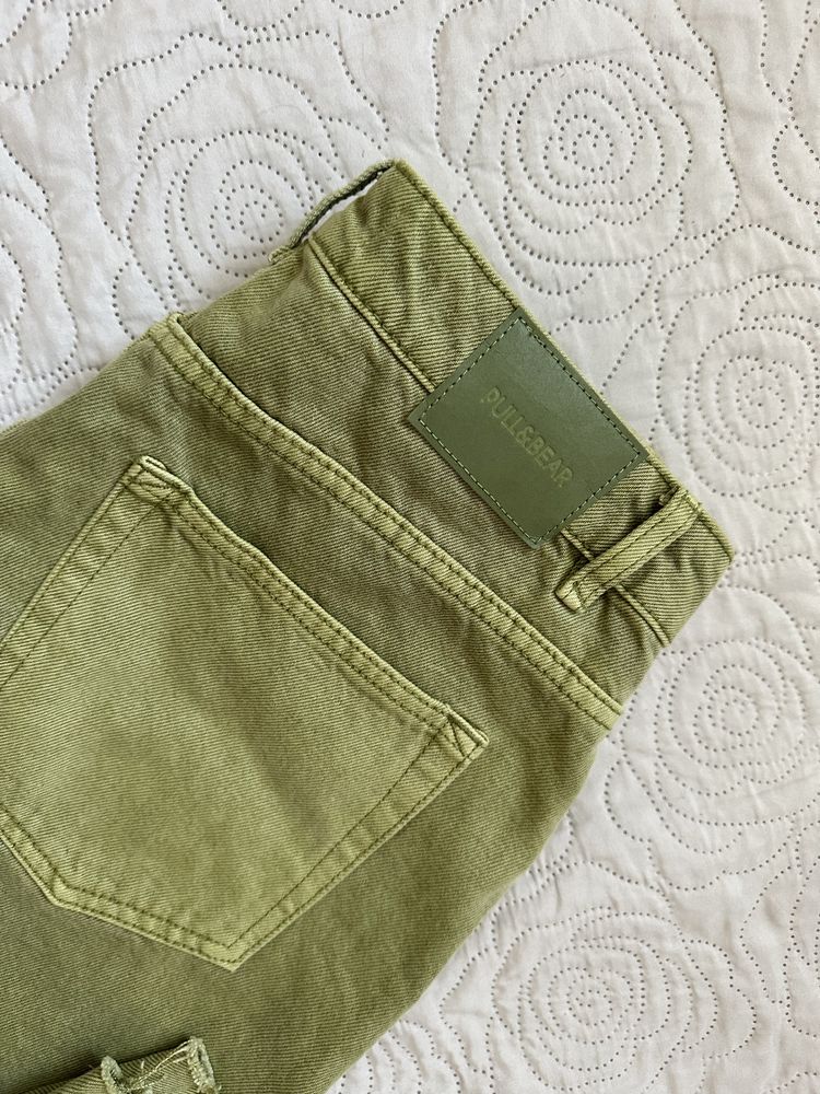 Pull&Bear 38 M jeansy kuloty straight zielony 7/8