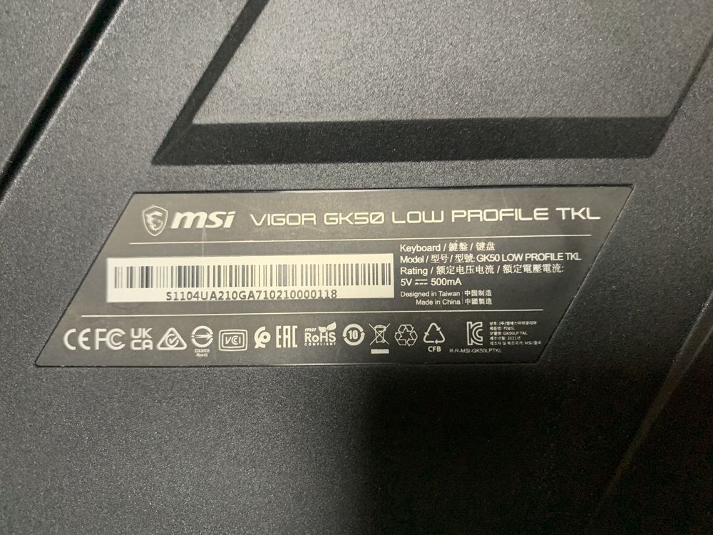 Механічна геймерська клавіатура з RGB підсвіткою MSI GK50 TKL low prof