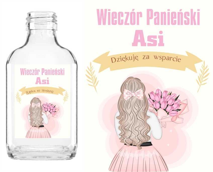 Butelki setki na WIECZÓR PANIEŃSKI z naklejką podziękowanie