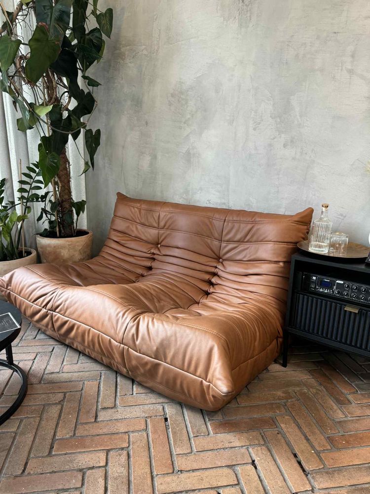 Kanapa sofa brazowa eko skóra pikowana