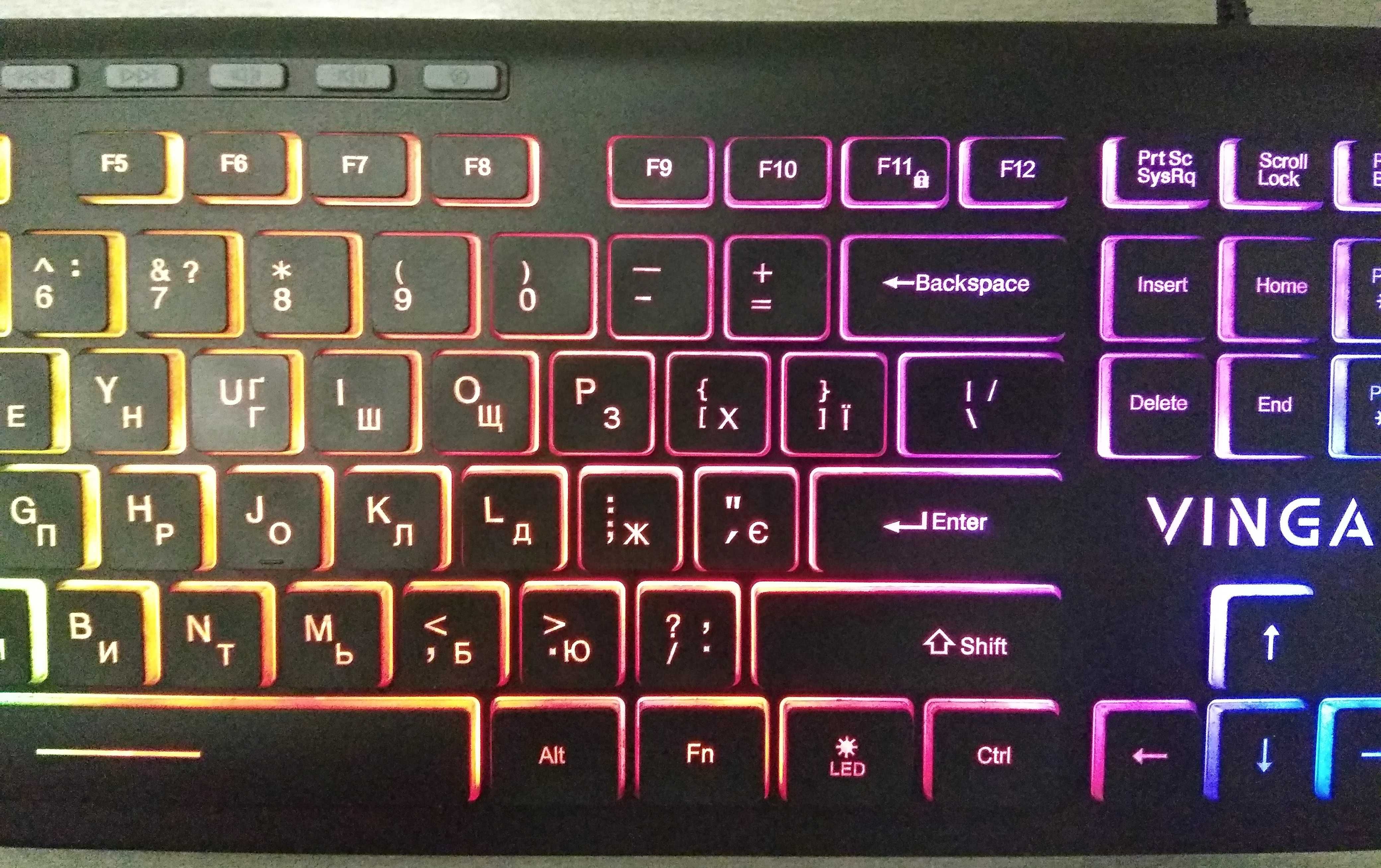 Клавиатура Vinga KB460 USB Black (BACKLIT, RGB LED подсветка)