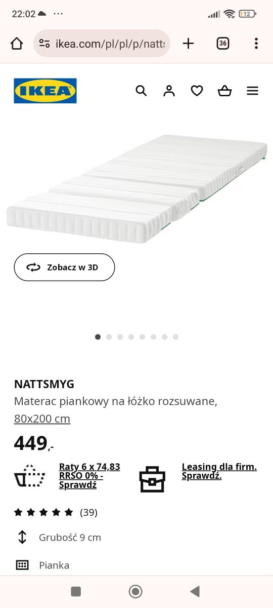 NATTSMYG materac  80x200 cm 
Materac piankowy na łóżko rozsuwane, 80x2