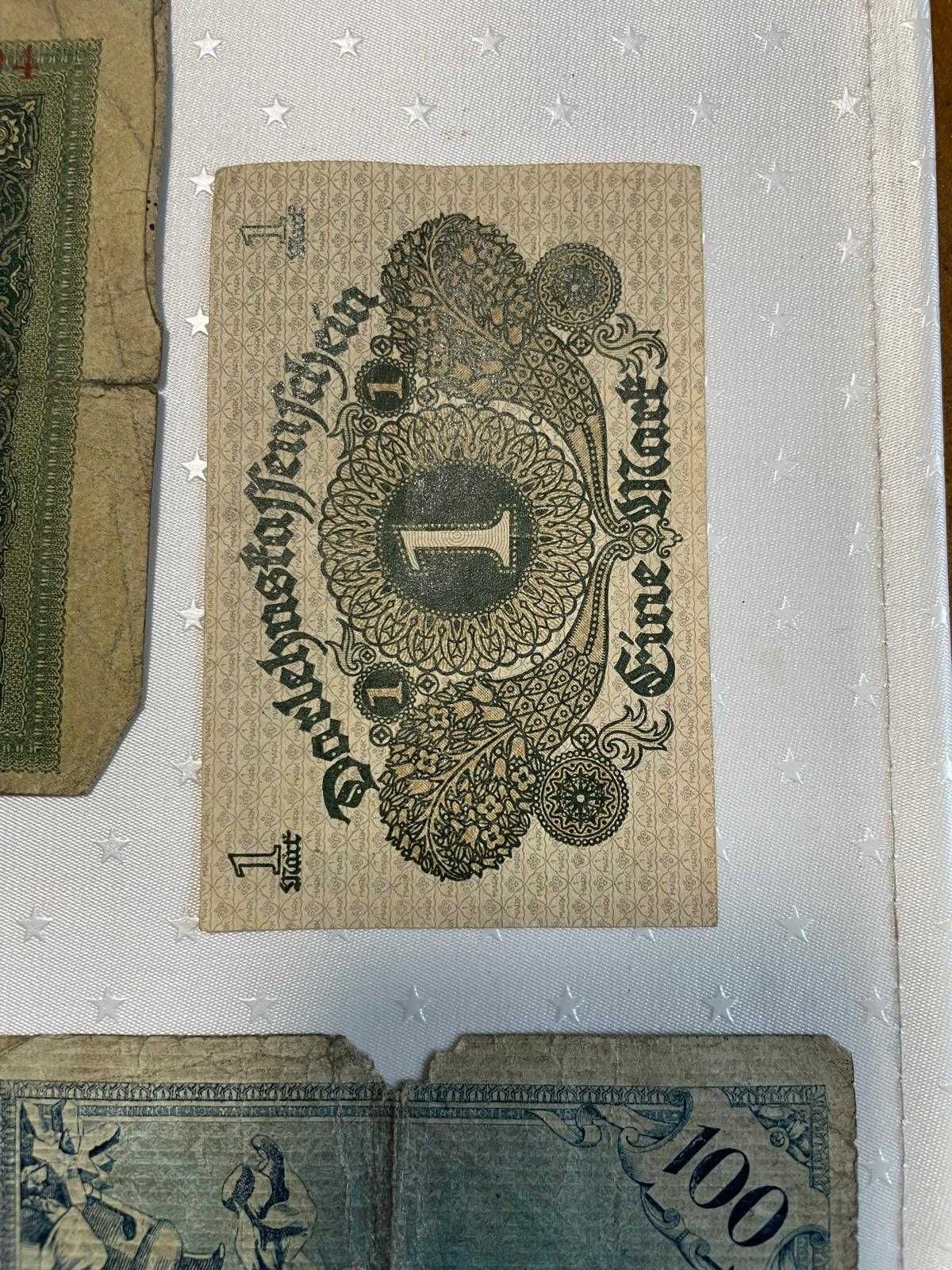 Zestaw banknotów niemieckich marek 1 10 100 marek stare