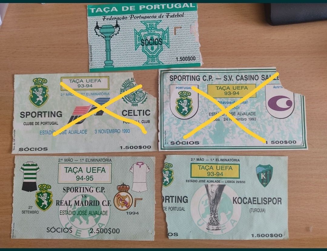 Bilhetes de jogos de futebol do Sporting