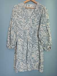Sukienka tunika wiosenna letnia we wzór długi rękaw bufki
